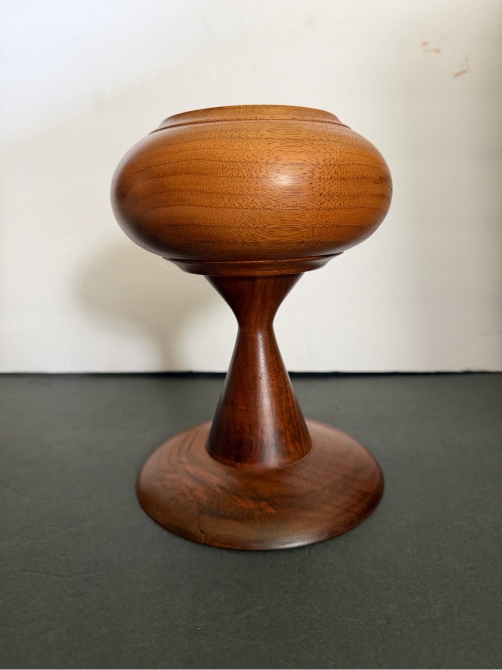Mid-Century Modern Wood Candle Holder Warm Walnut 8”